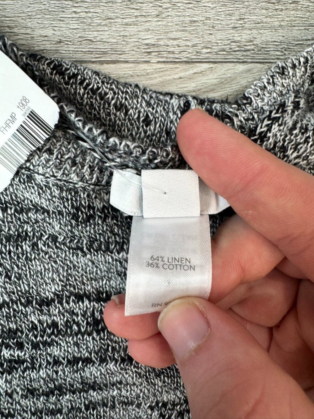 J. Jill Pure Jill NWT Grey Linen Cotton Black White Cap Sleeve Sweater I11 - Picture 4 of 6